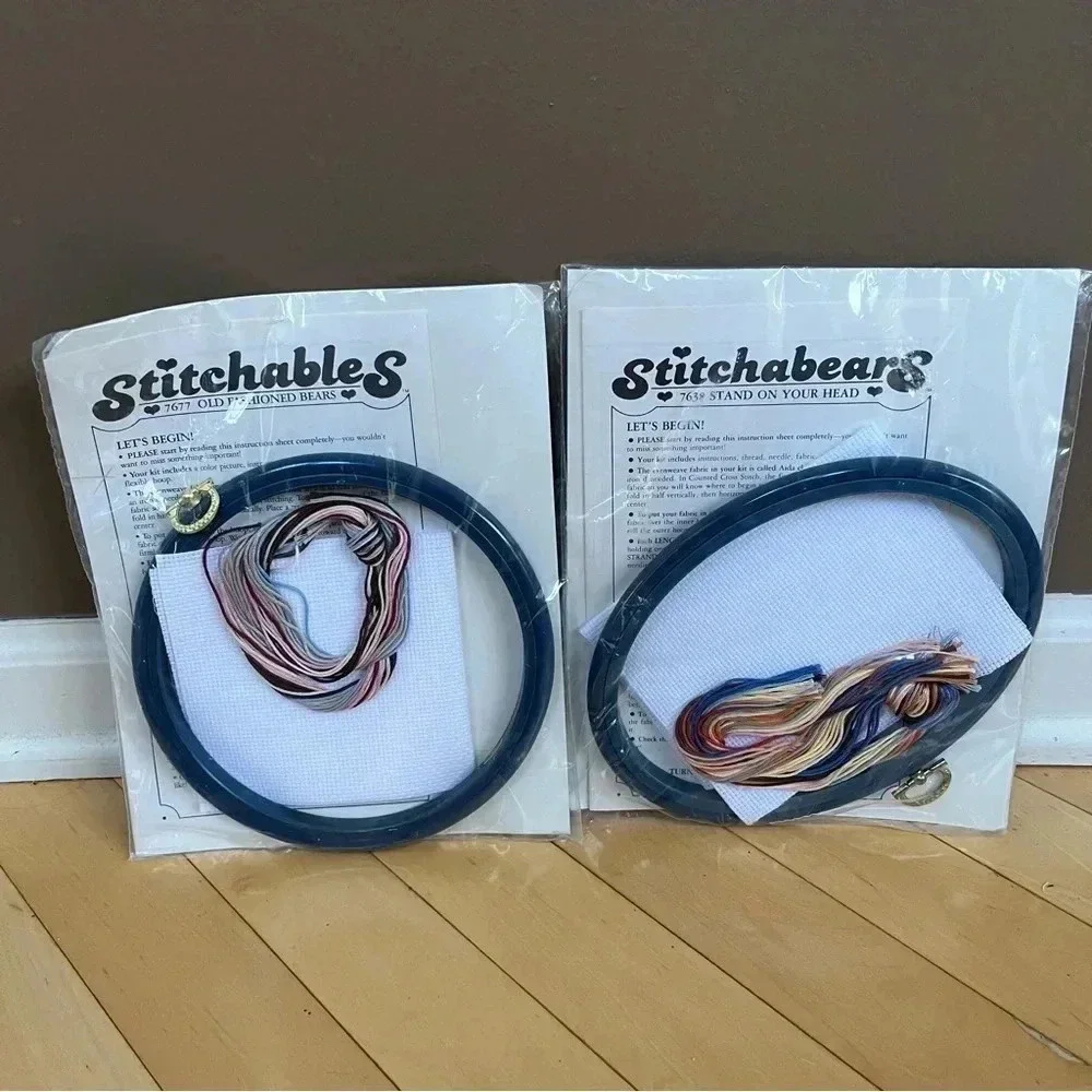 VTG 80’s Stitchables 2 Cross Stitch Kits Old Fashioned Teddy Bears Needlework